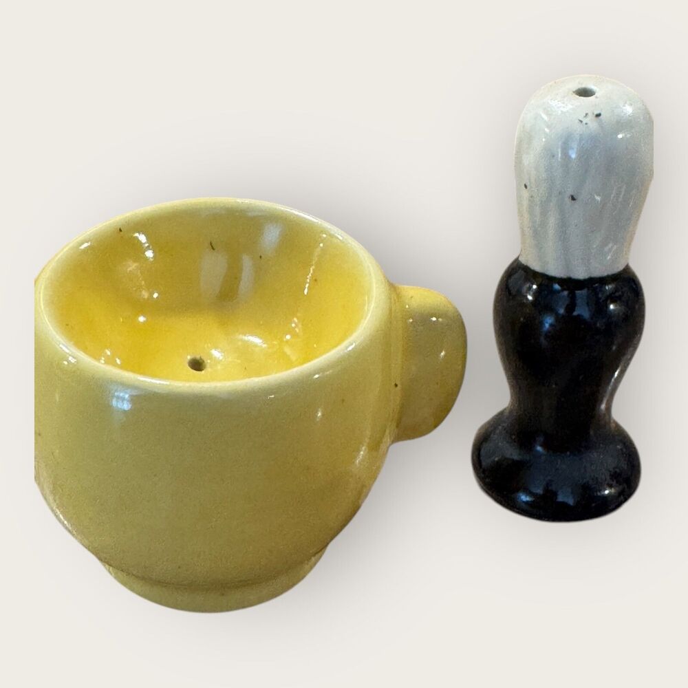 Vintage Shaving Mug and Brush Salt and Pepper Shakers,